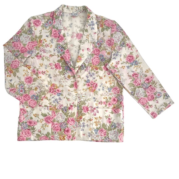 Vintage Blair 80s Floral Bouquet Cream Blazer Jacket Size 16 - Picture 5 of 12